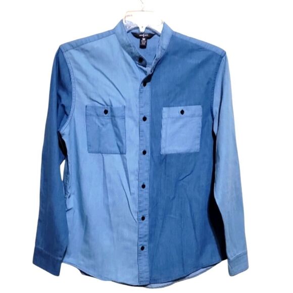 Houston White Women's ColorBlock Blue Jean LongSleeve Shirt Size Medium - Picture 1 of 6